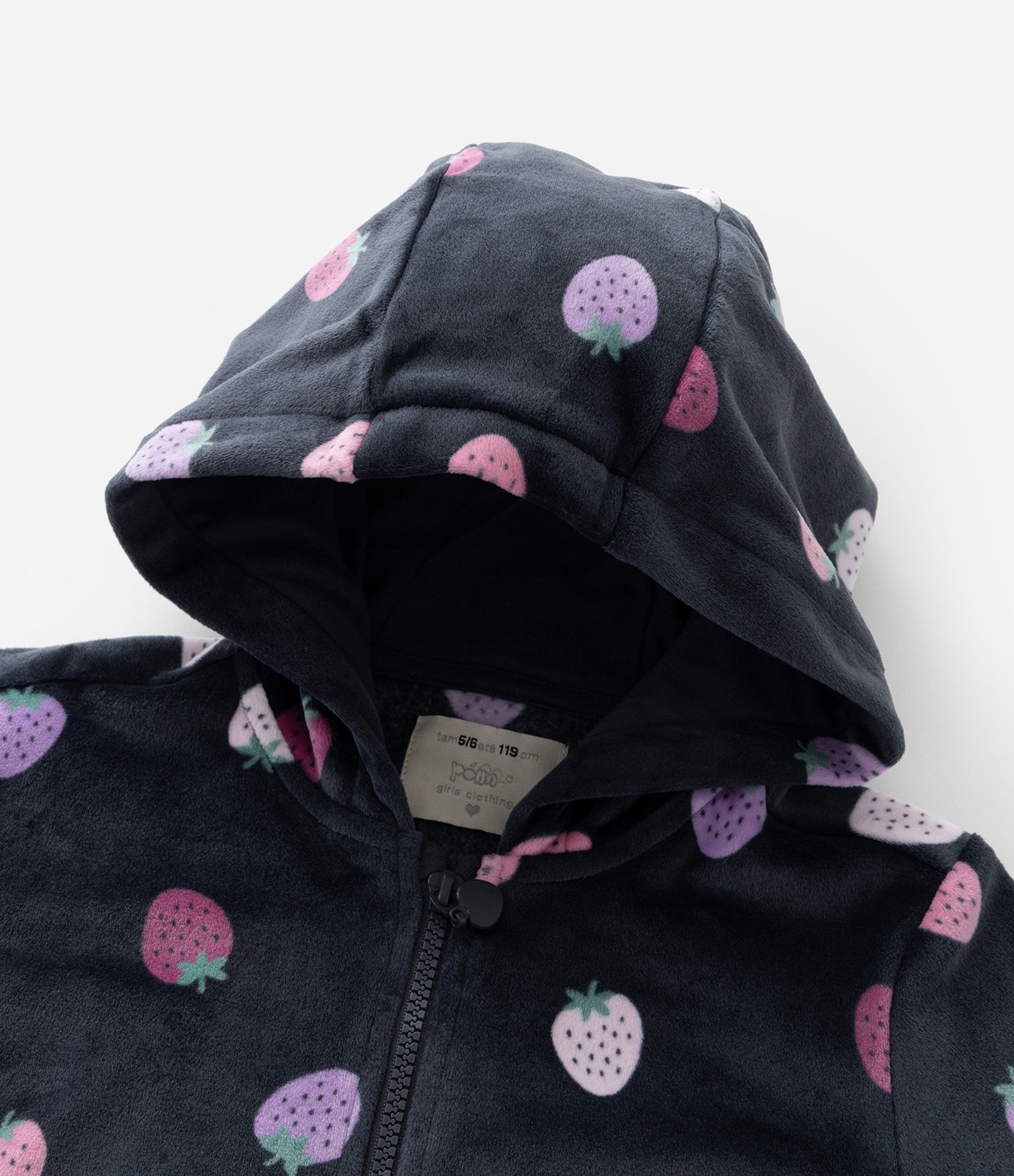 Conjunto Infantil em Plush com Estampa Morangos - Tam 1 a 5 Anos Cinza 8