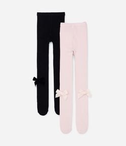 Kit 02 Meias Calças Infantis com Lacinho Aplicado - Tam PP ao G