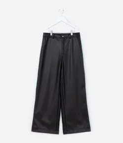 Calça Wide Leg Infantil em PU - Tam 5 a 14 Anos