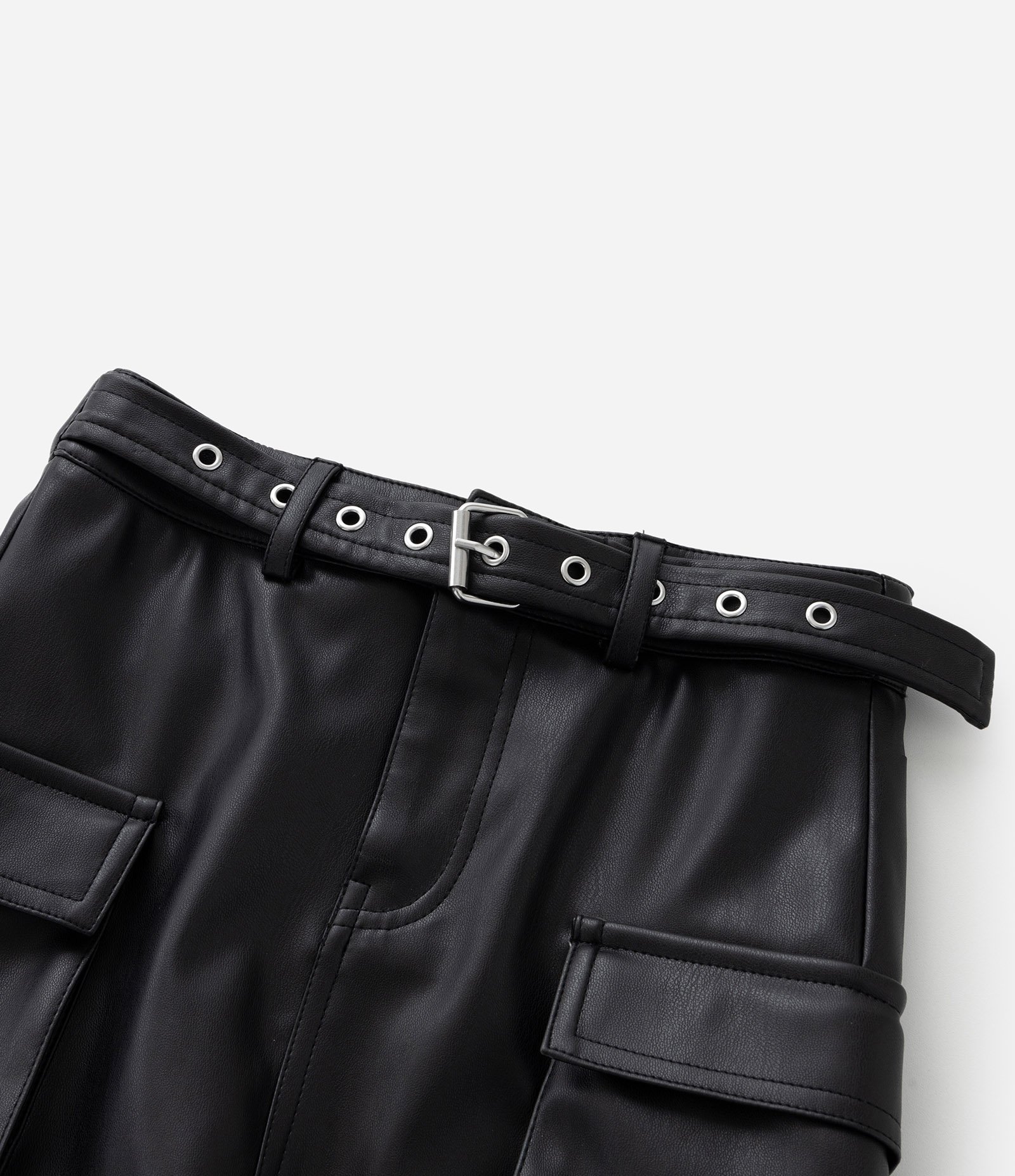 Saia Infantil em PU com Cinto e Bolsos - Tam 5 a 14 Anos Preto 6