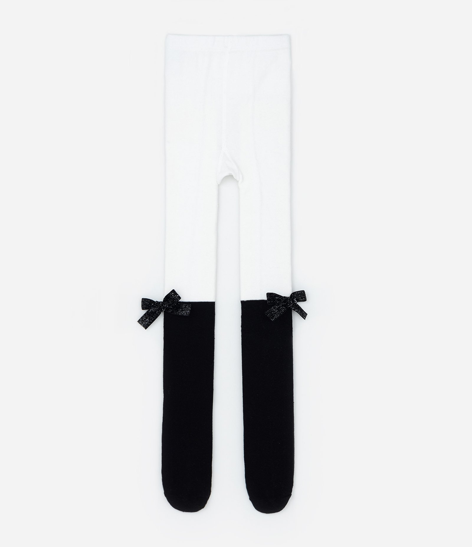 Meia Calça Infantil com Lacinhos e Fio Metalizado - Tam PP a G Preto/Branco 1