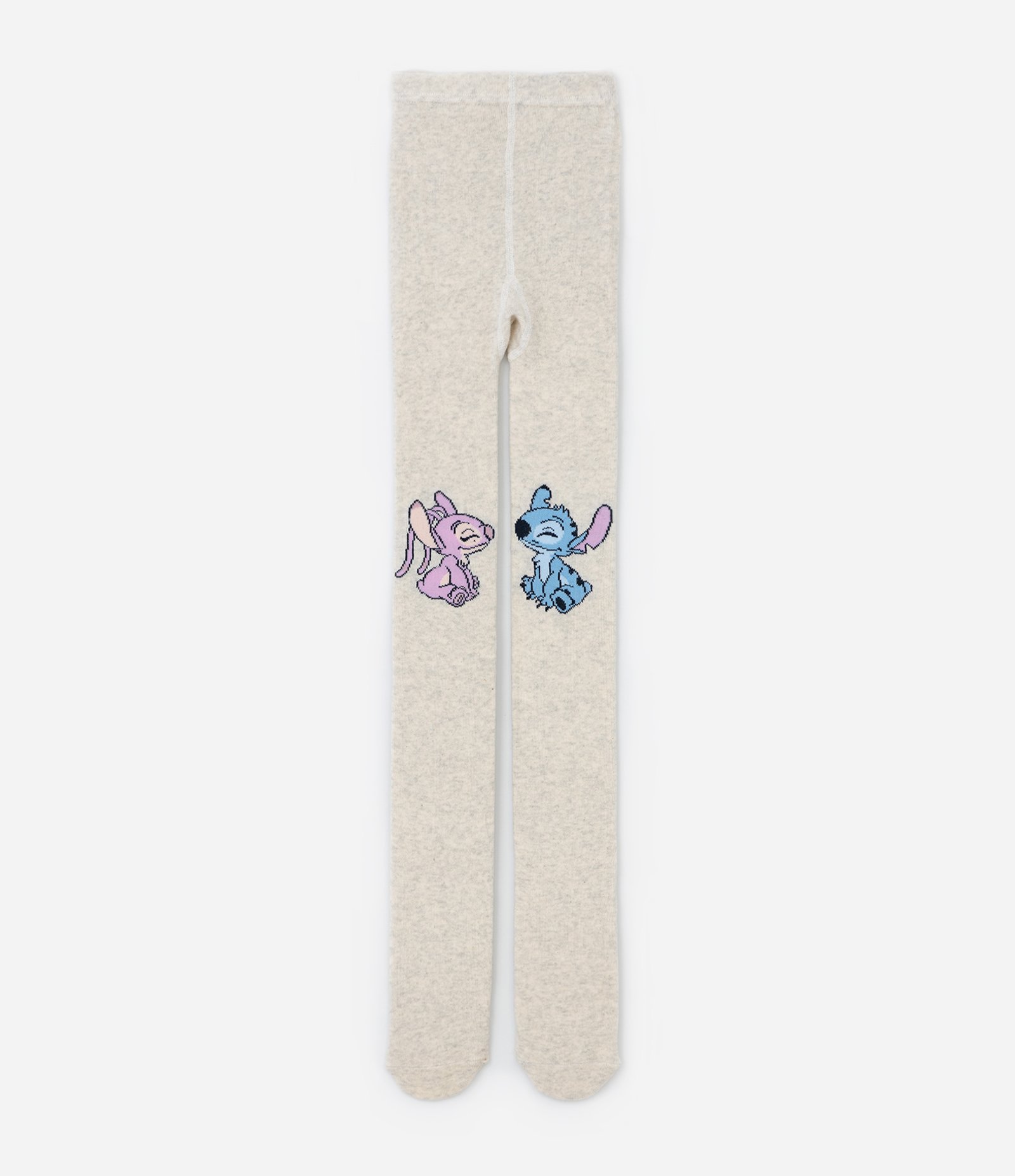 Meia Calça Infantil com Estampa Stitch e Angel - Tam PP ao G Bege 1
