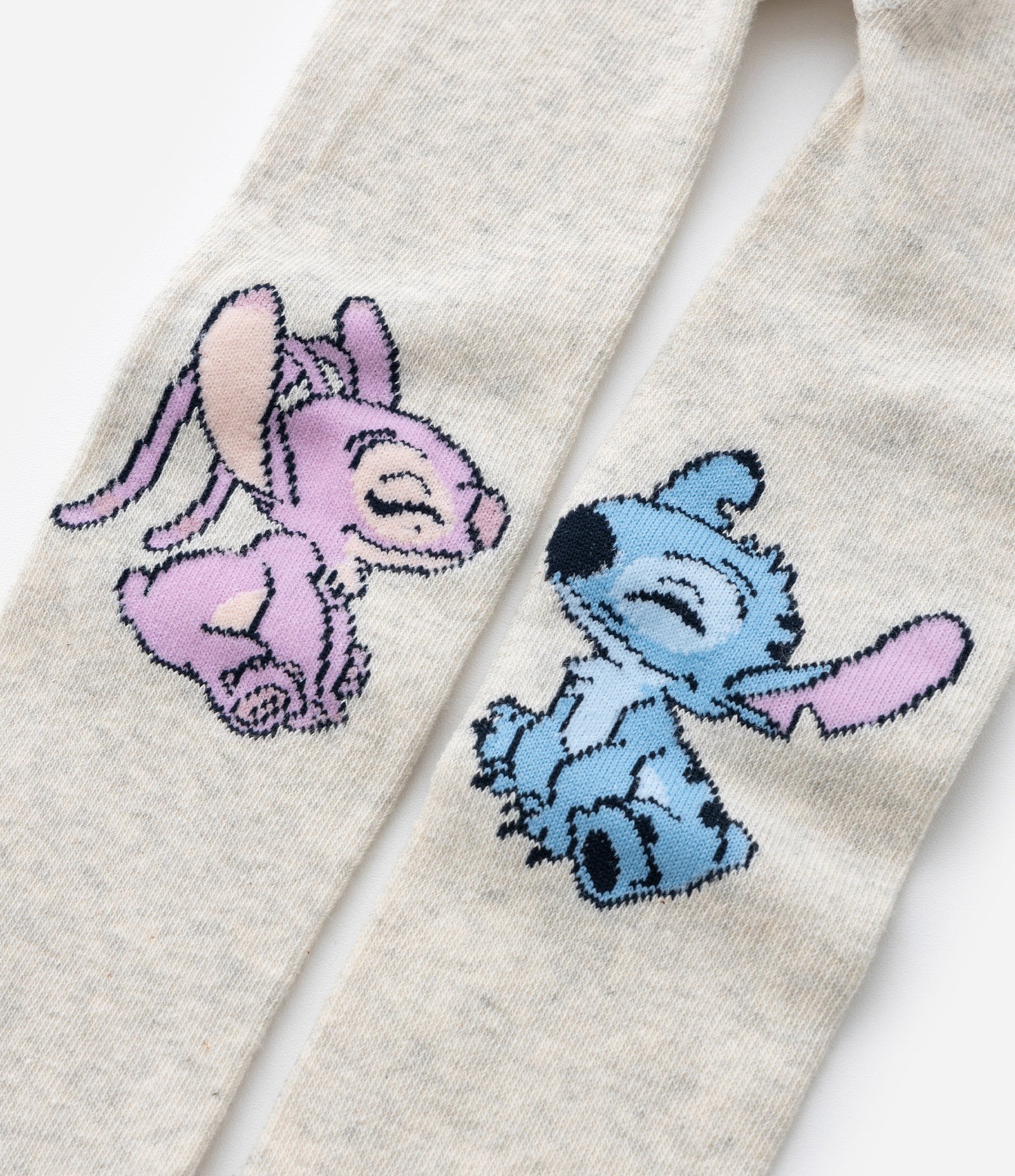 Meia Calça Infantil com Estampa Stitch e Angel - Tam PP ao G Bege 4