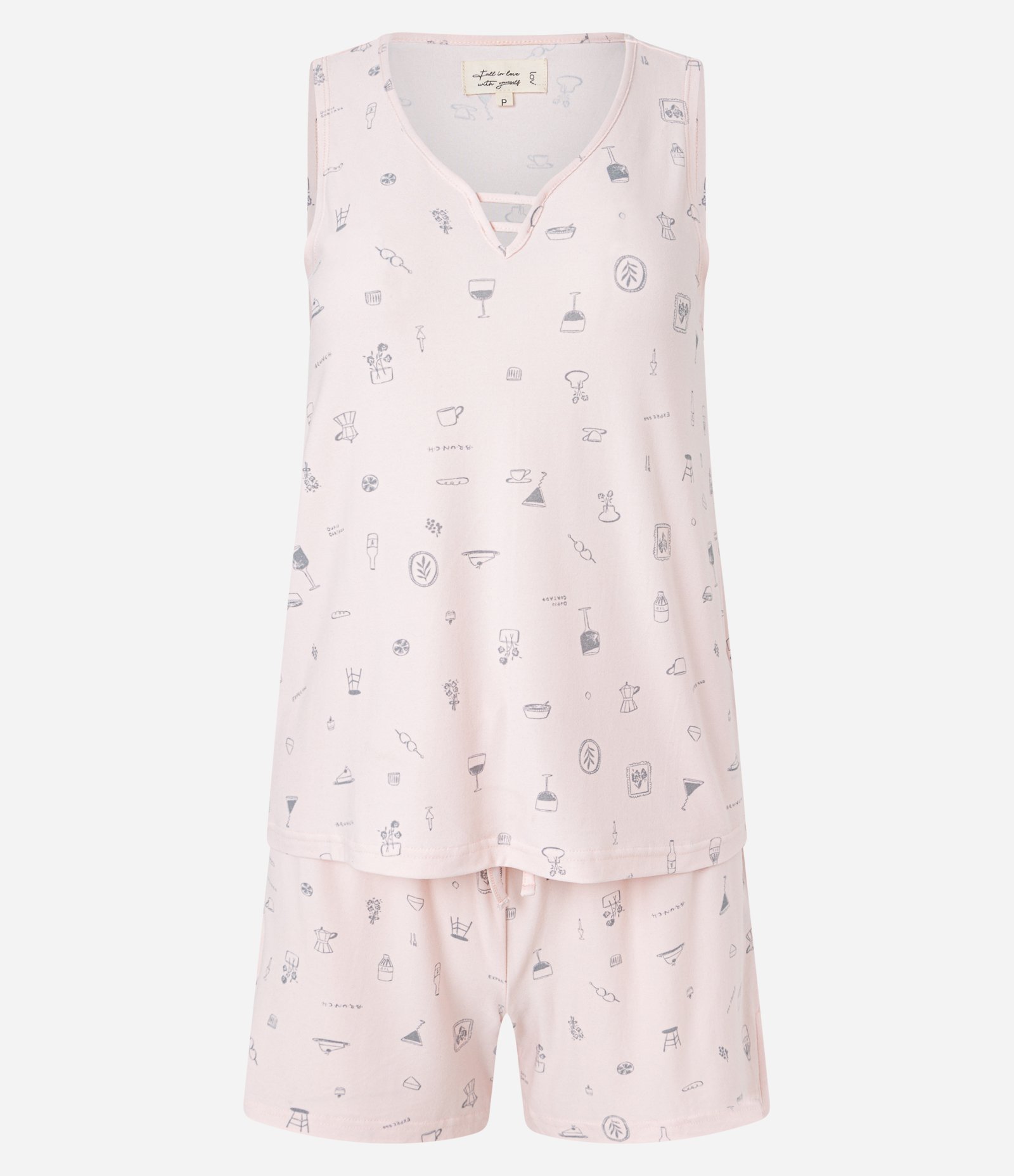 Pijama Short Doll Regata com Estampa de Gravataria e Toque Suave Rosa 4