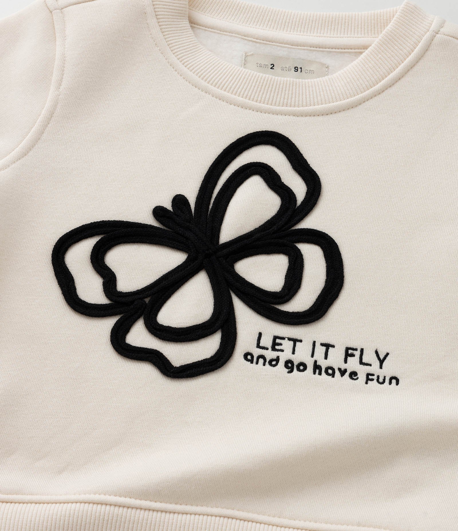 Casaco Infantil com Barra Diferenciada e Bordado Borboleta - Tam 1 a 5 Anos Bege 6