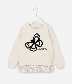 Casaco Infantil com Barra Diferenciada e Bordado Borboleta - Tam 1 a 5 Anos