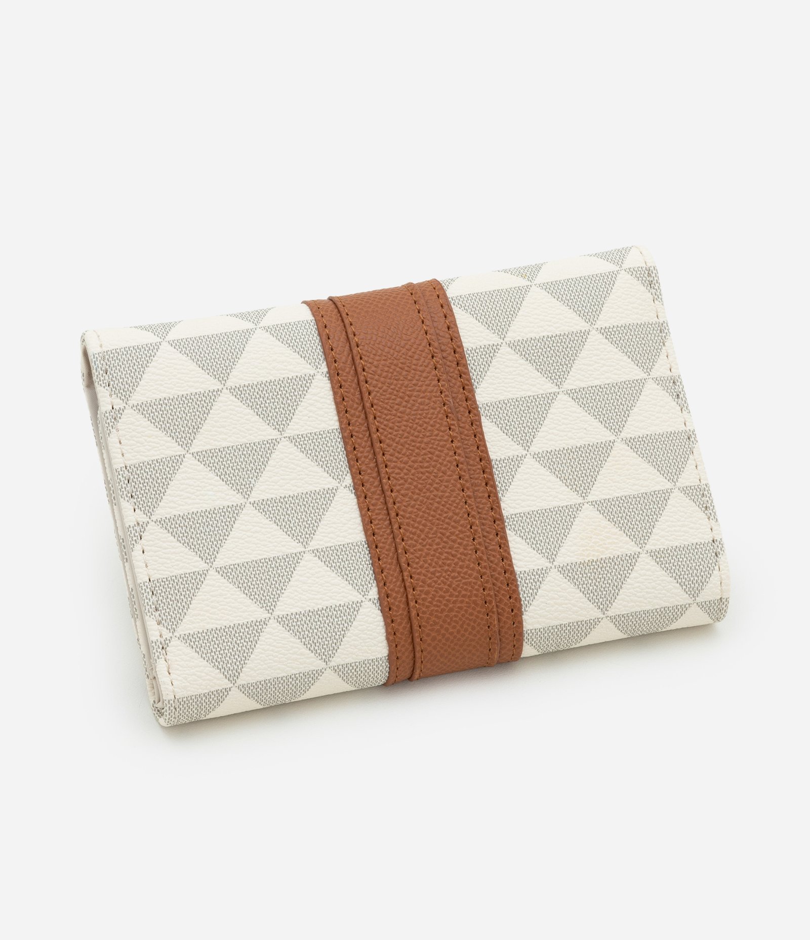 Carteira Envelope Média em PU Estampa Triângulos com Listra Off White 2