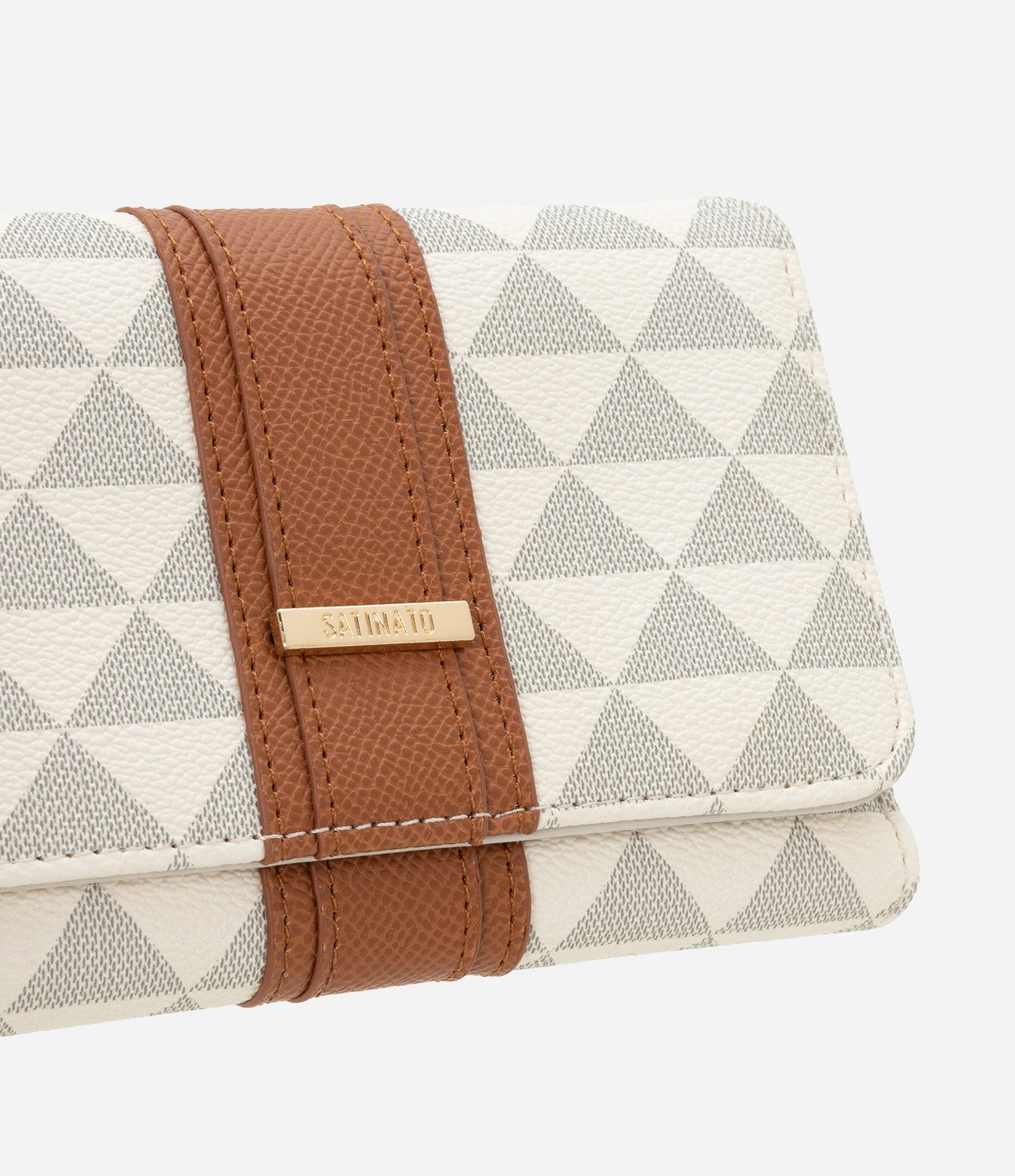 Carteira Envelope Média em PU Estampa Triângulos com Listra Off White 4