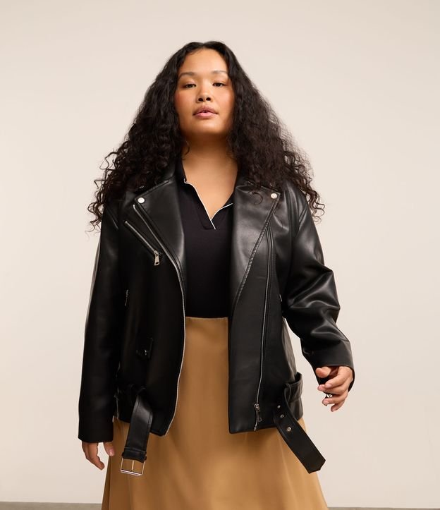 Jaqueta Oversized com Zíperes e Cinto Curve & Plus Size