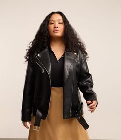 Jaqueta Oversized com Zíperes e Cinto Curve & Plus Size