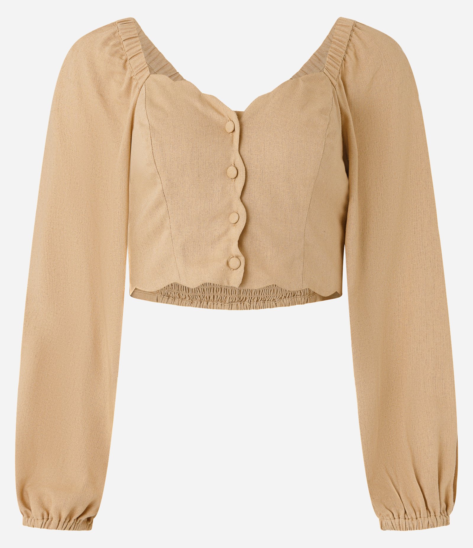 Blusa Cropped em Viscose e Linho com Botões Bege 4