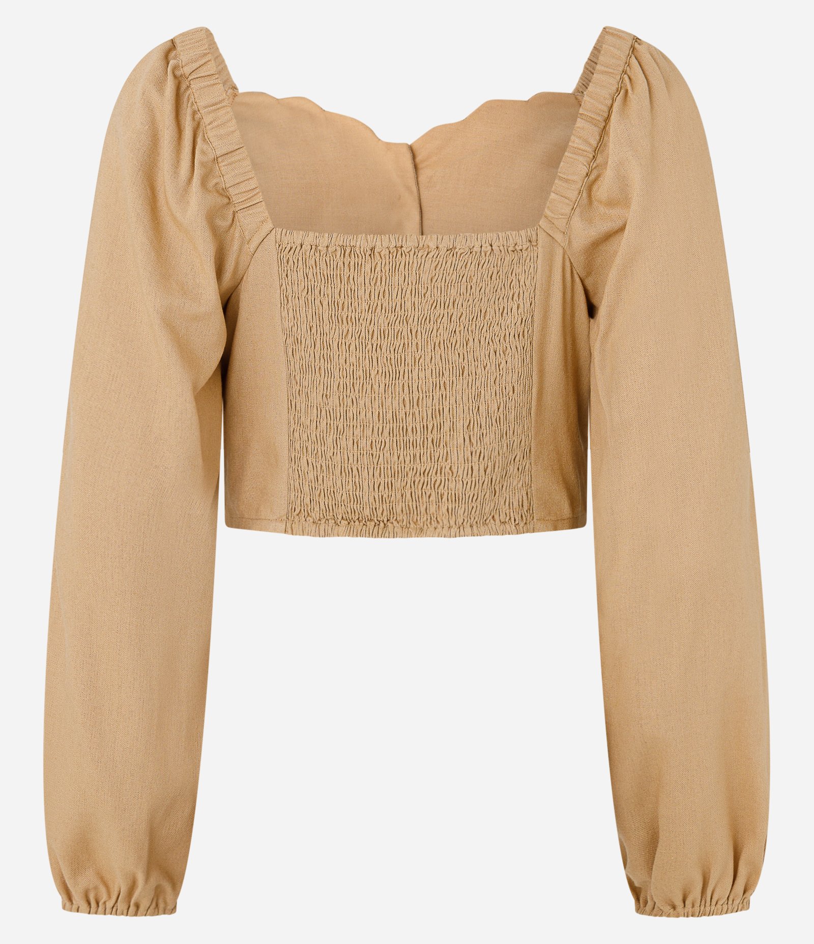Blusa Cropped em Viscose e Linho com Botões Bege 5