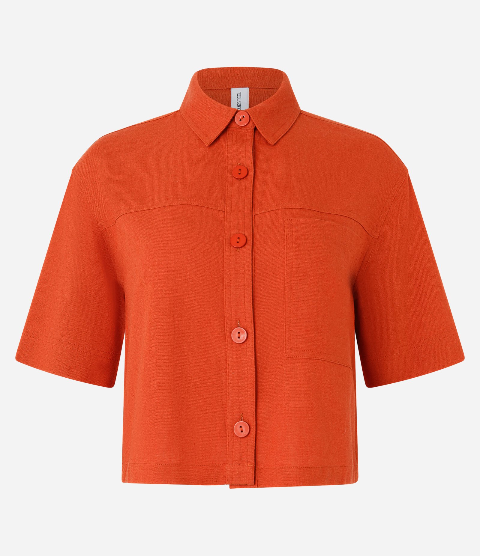 Camisa Curta em Viscose e Linho com Bolsos Laranja 4