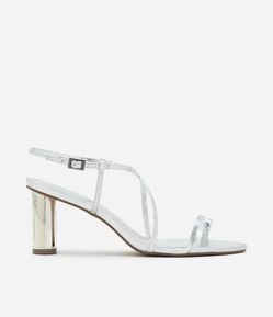 Sandália em PU com Bico Folha e Tiras Finas com Salto cromado