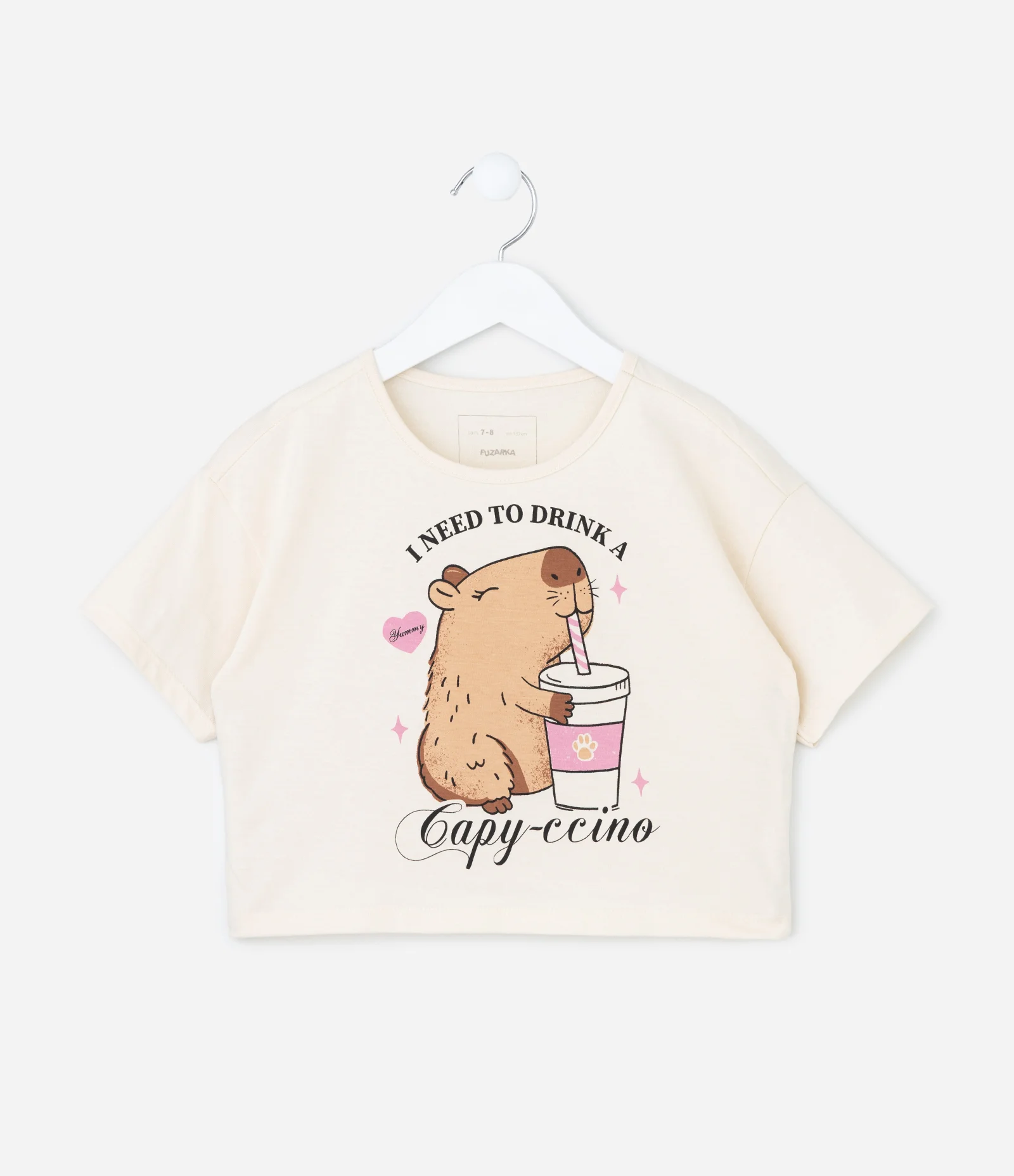 Camiseta Cropped com Estampa de Capivara - Tam 7 a 14 Anos Off White 1