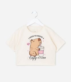 Camiseta Cropped com Estampa de Capivara - Tam 7 a 14 Anos