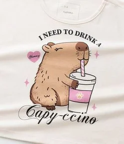 Camiseta Cropped com Estampa de Capivara - Tam 7 a 14 Anos