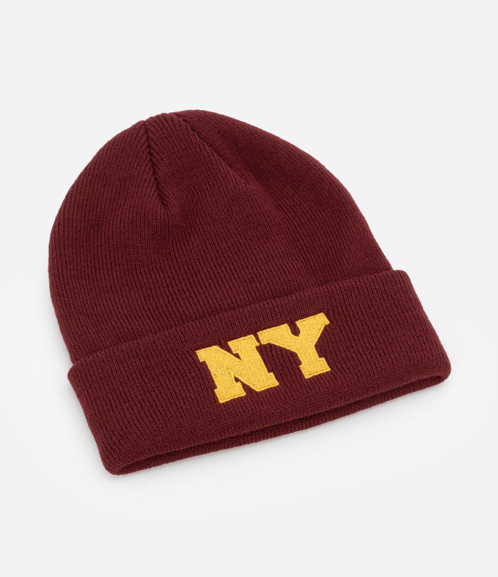 Gorro em Tricô com Bordado NY e Barra Dobrada Vermelho 1