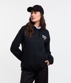 Blusa em Moletom com Capuz e Estampa NY