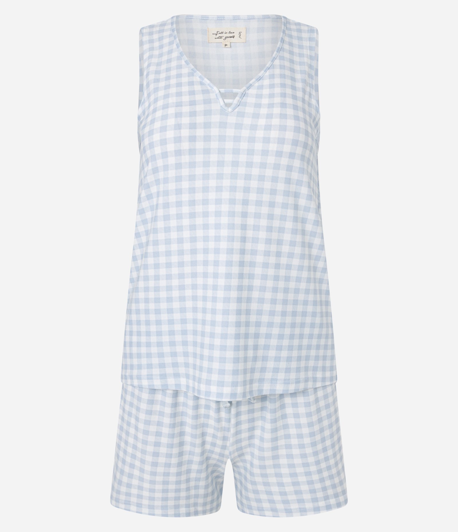 Pijama Short Doll Regata com Estampa Xadrez e Toque Suave Azul 5