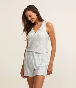 Pijama Short Doll Regata com Estampa Xadrez e Toque Suave