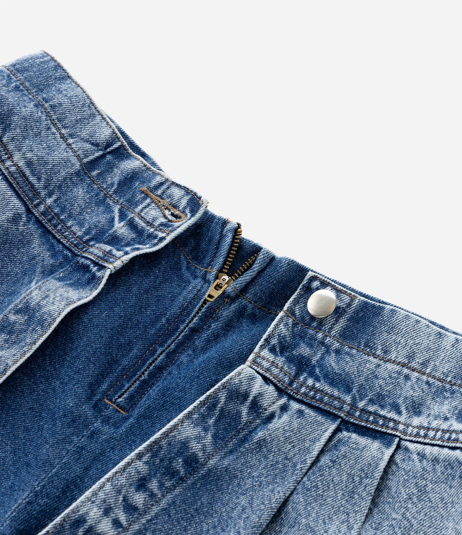 Short Saia Infantil Jeans Plissado com Cinto - Tam 5 a 14 Anos Azul 8