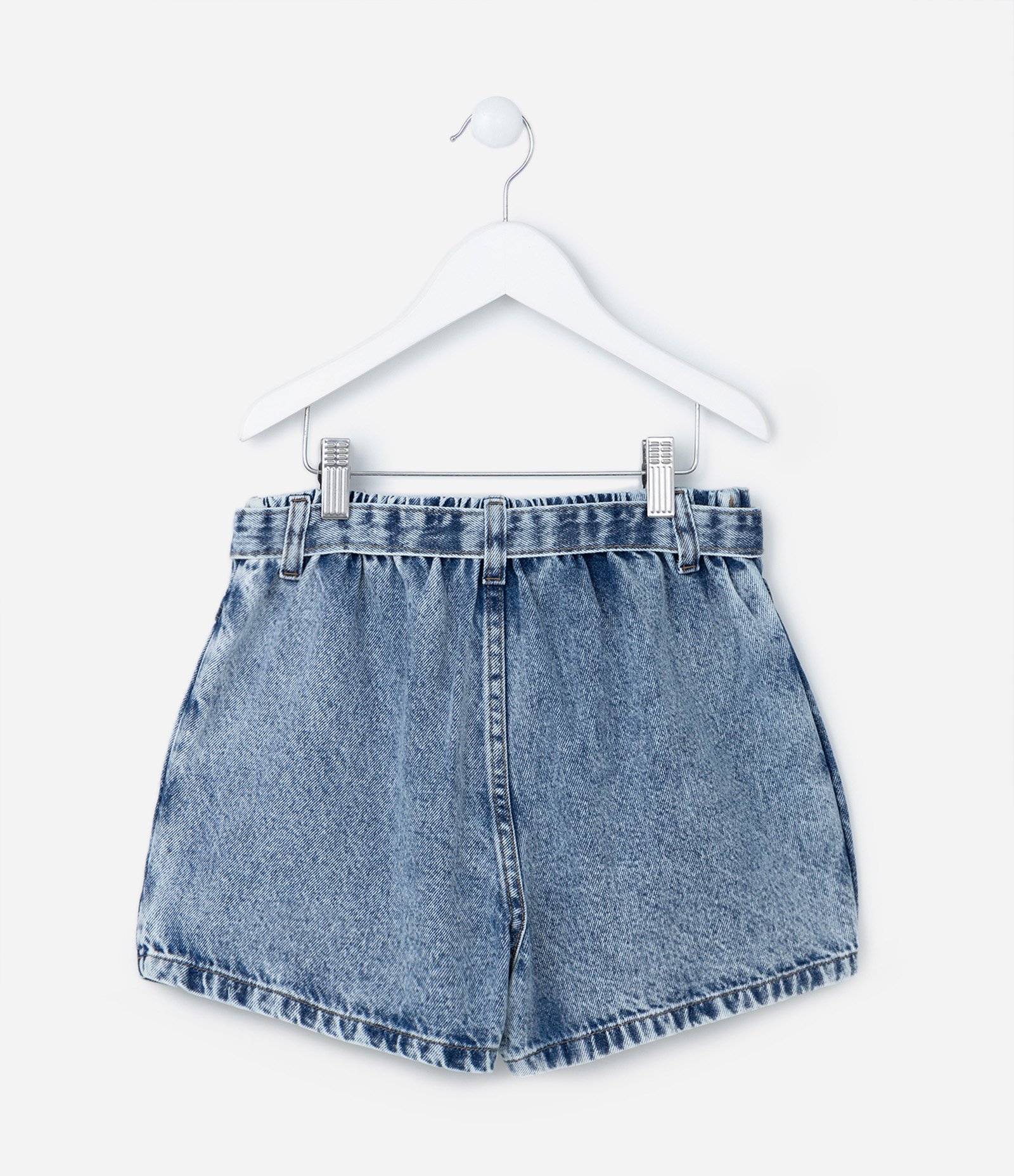 Short Saia Infantil Jeans Plissado com Cinto - Tam 5 a 14 Anos Azul 2