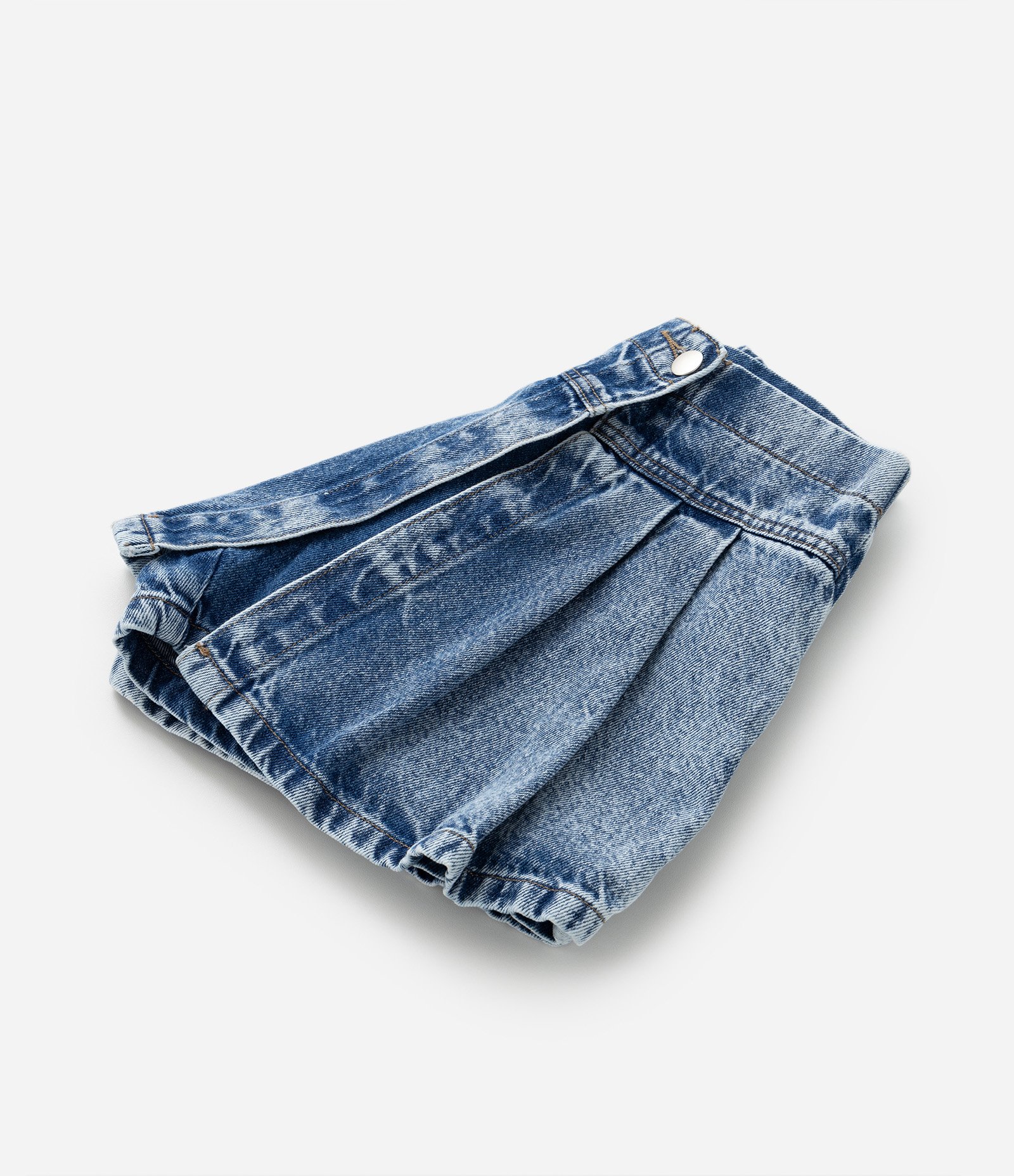 Short Saia Infantil Jeans Plissado com Cinto - Tam 5 a 14 Anos Azul 5