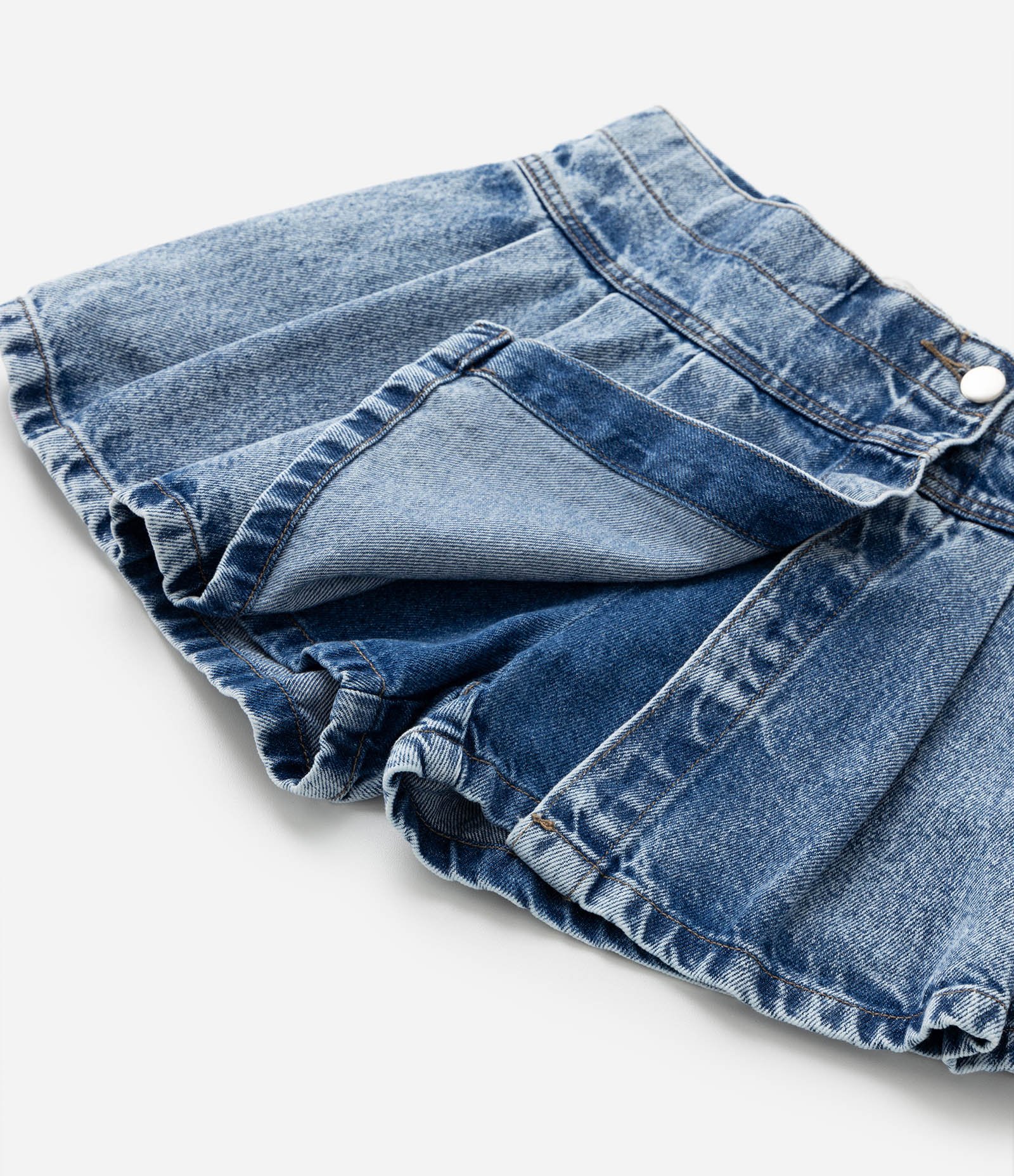 Short Saia Infantil Jeans Plissado com Cinto - Tam 5 a 14 Anos Azul 6