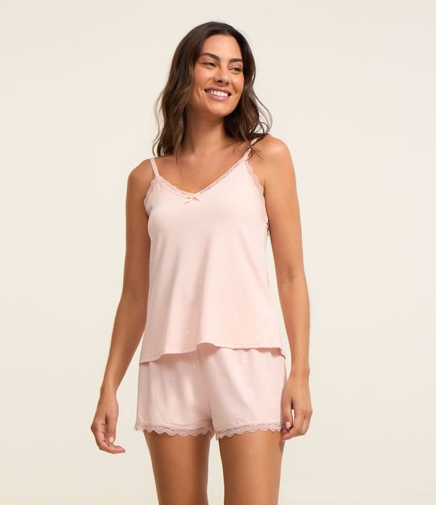 Pijama Short Doll de Alcinha em Microfibra com Estampa de Poá
