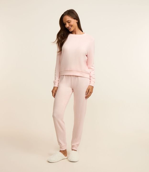 Pijama Longo em Tricot e com Detalhe de Laço no Cós