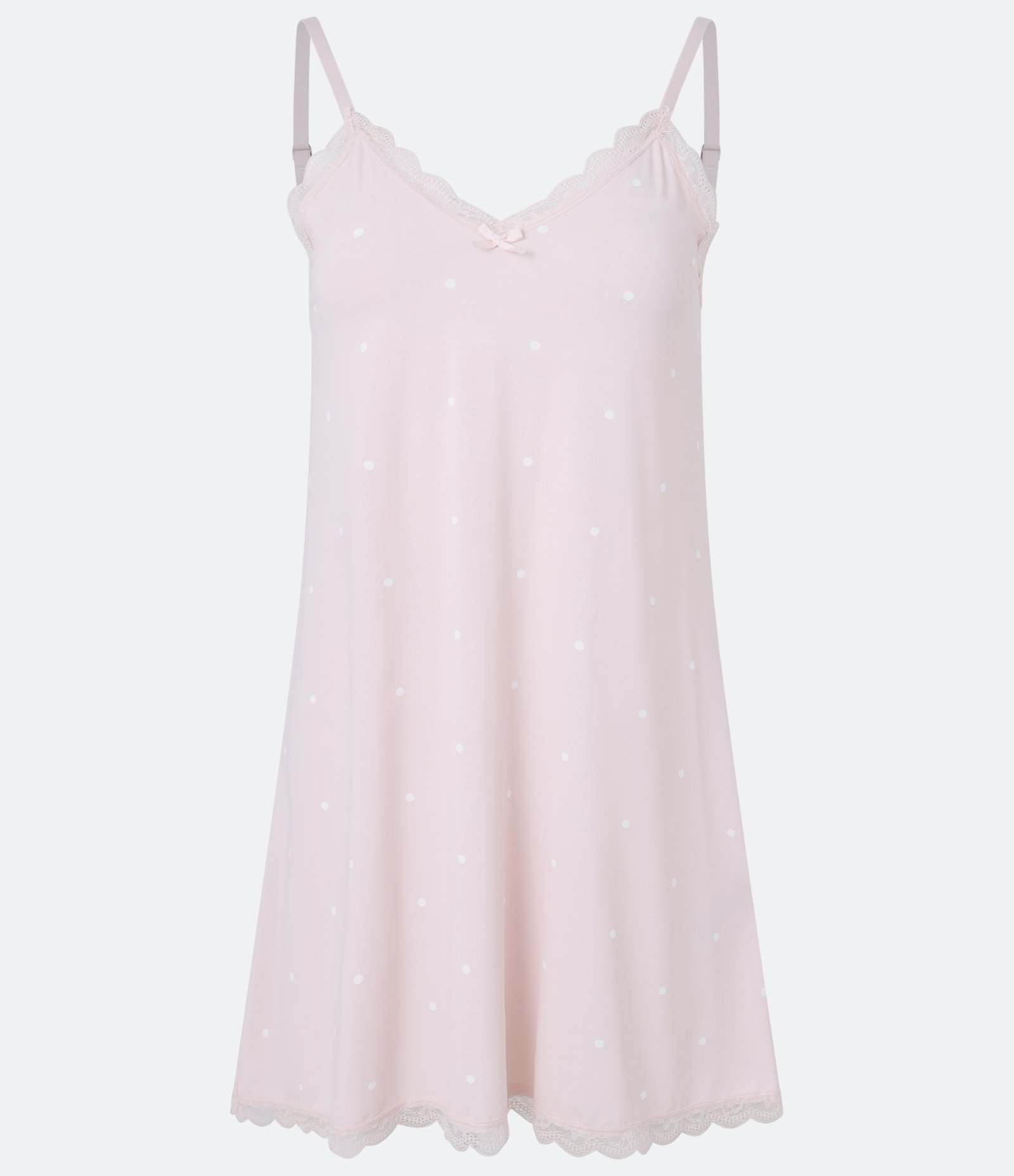 Camisola de Alcinha em Microfibra com Estampa de Poá e Renda no Decote Rosa 3