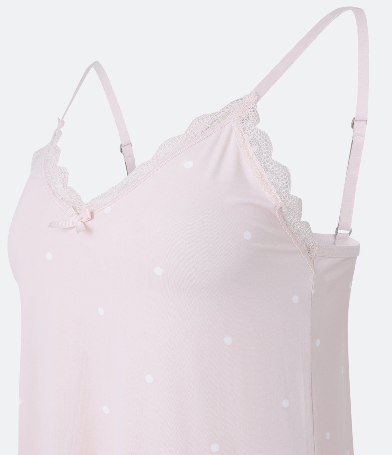 Camisola de Alcinha em Microfibra com Estampa de Poá e Renda no Decote Rosa 4