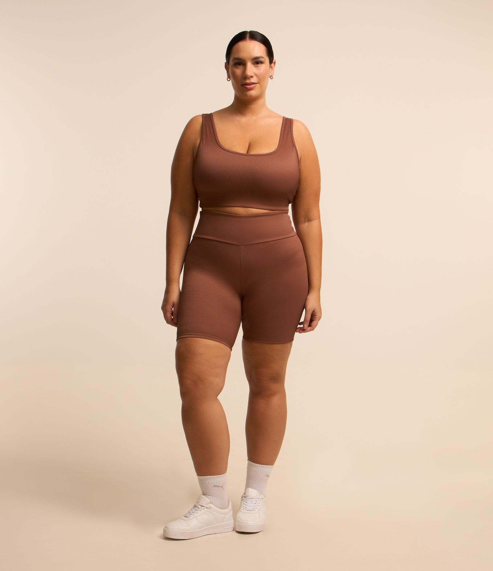 Top Esportivo Canelado em Ribana Curve & Plus Size Marrom 2