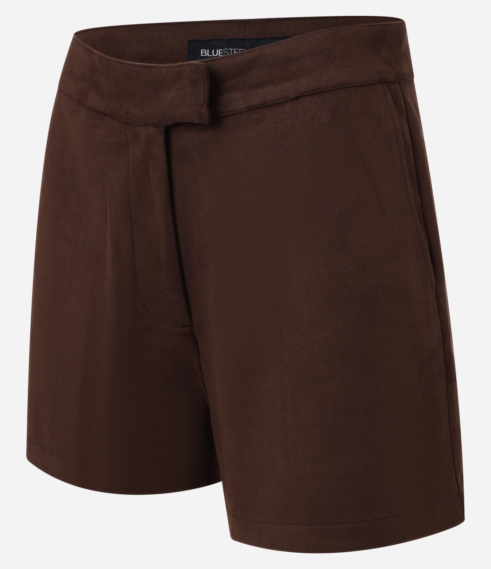 Short Curto em Suedine com Fechamento Deslocado Marrom 10