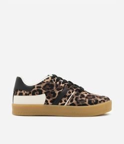 Tênis em PU com Estampa Animal Print e Sola Plataforma