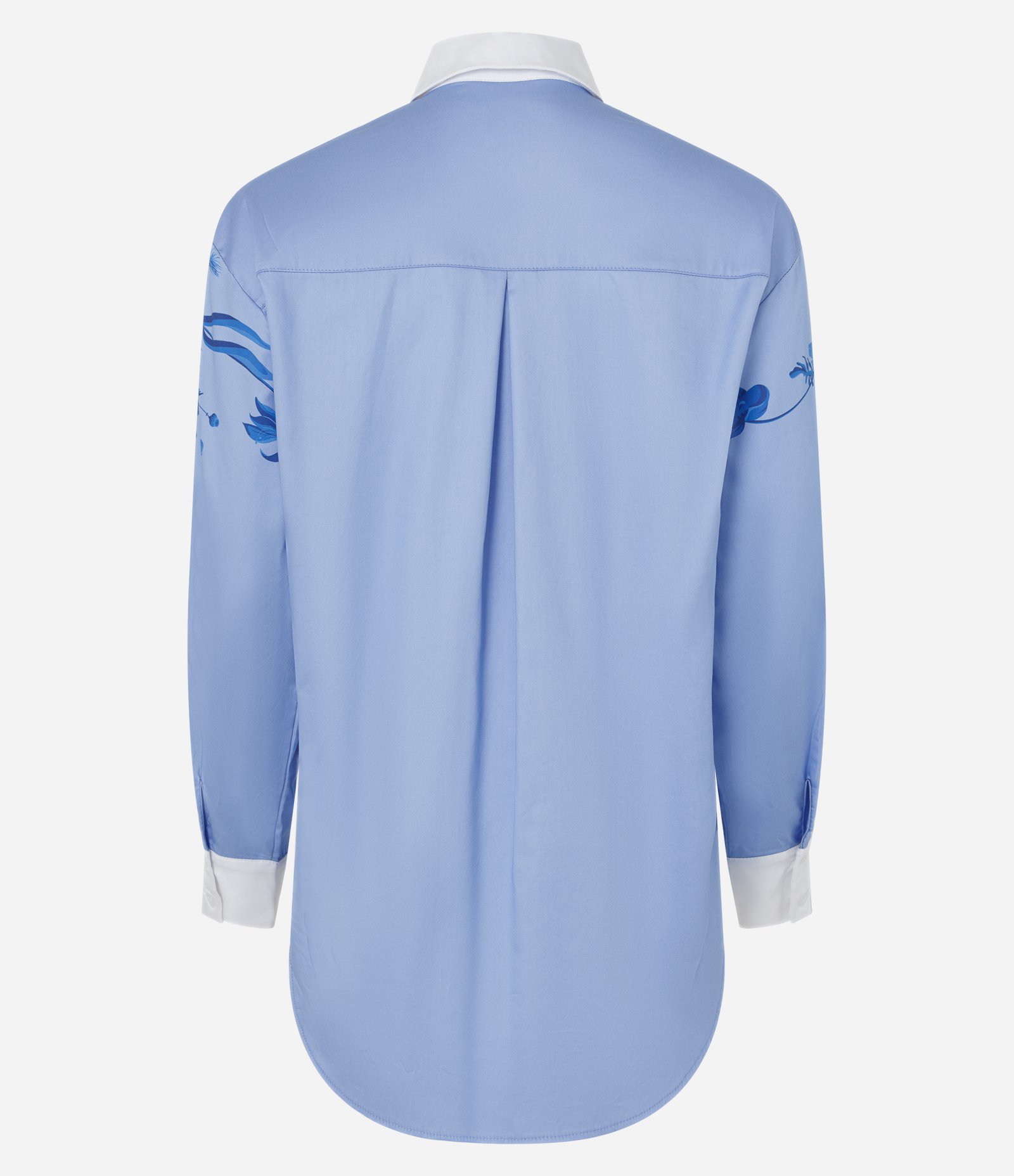 Camisa em Tricoline com Flores Estampadas e Punho Contrastante Azul 6