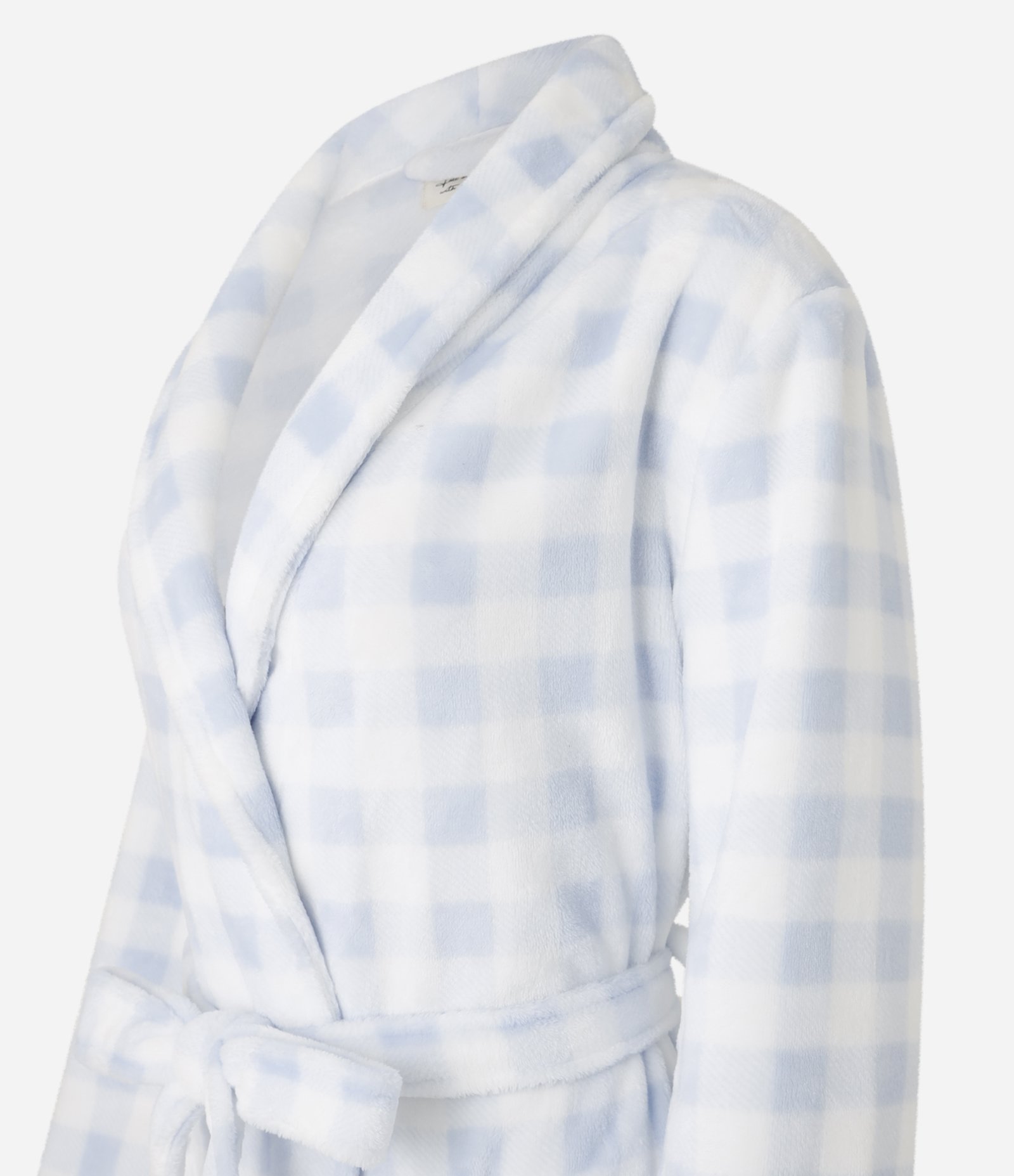 Robe em Fleece com Estampa Xadrez Vichy e Bolsos Branco/Azul 5