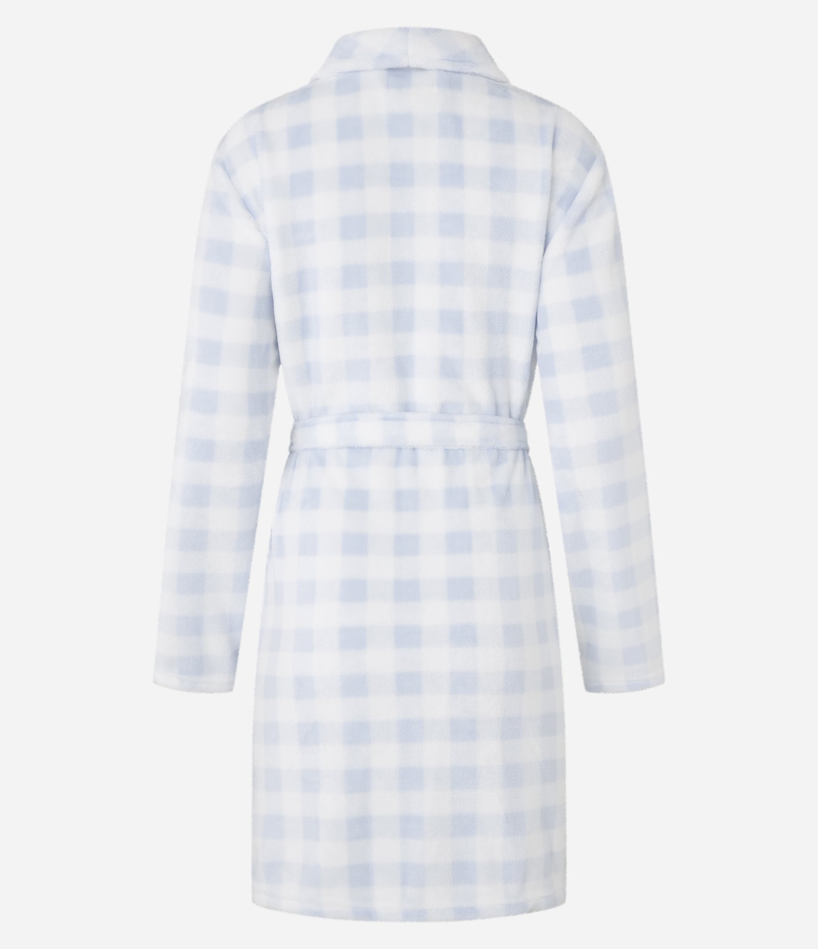 Robe em Fleece com Estampa Xadrez Vichy e Bolsos Branco/Azul 6