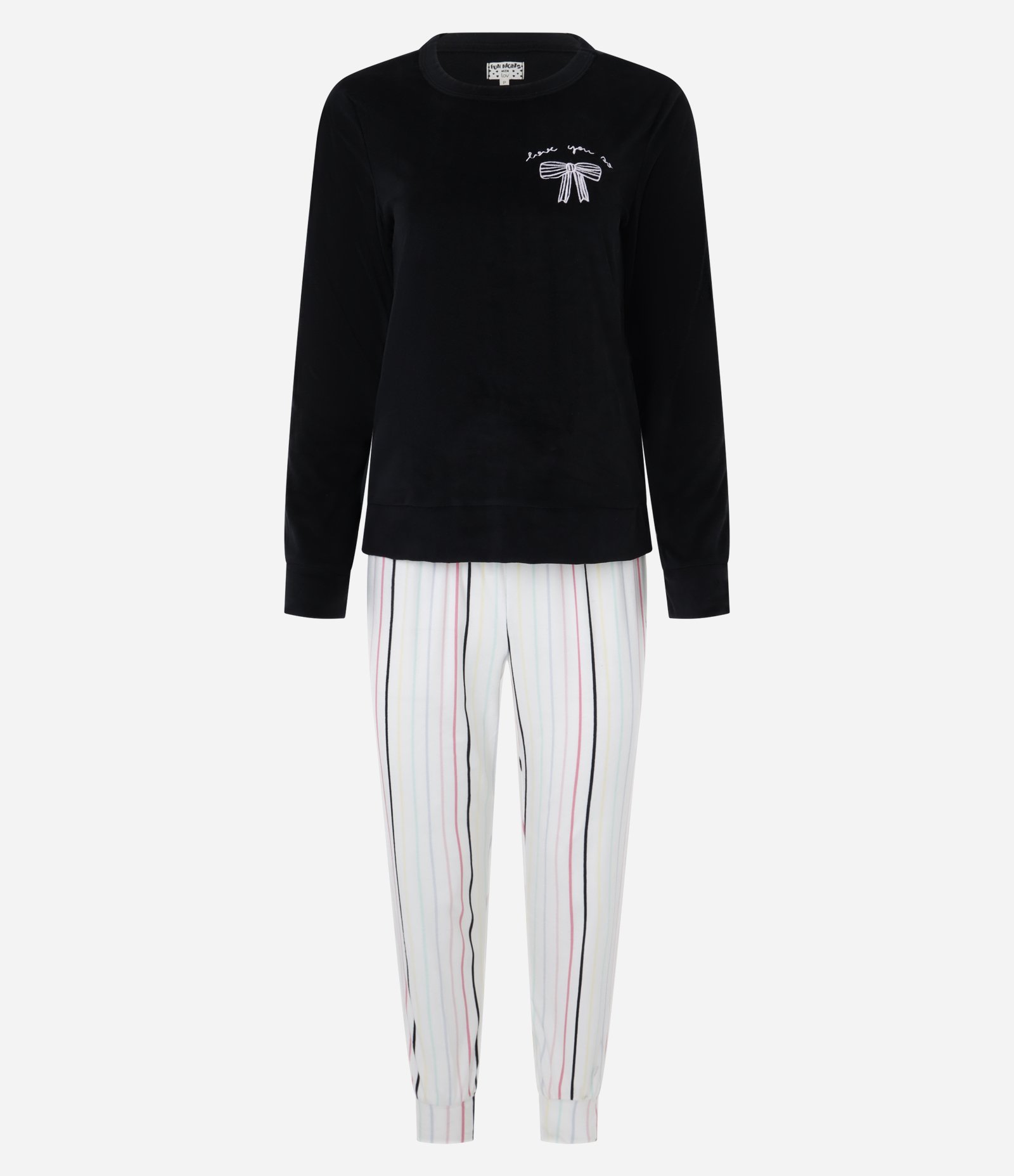 Pijama Longo com Estampa de Listras e de Laço Preto 5
