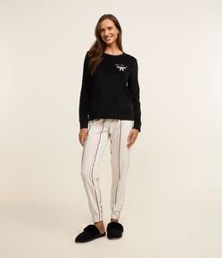 Pijama Longo com Estampa de Listras e de Laço