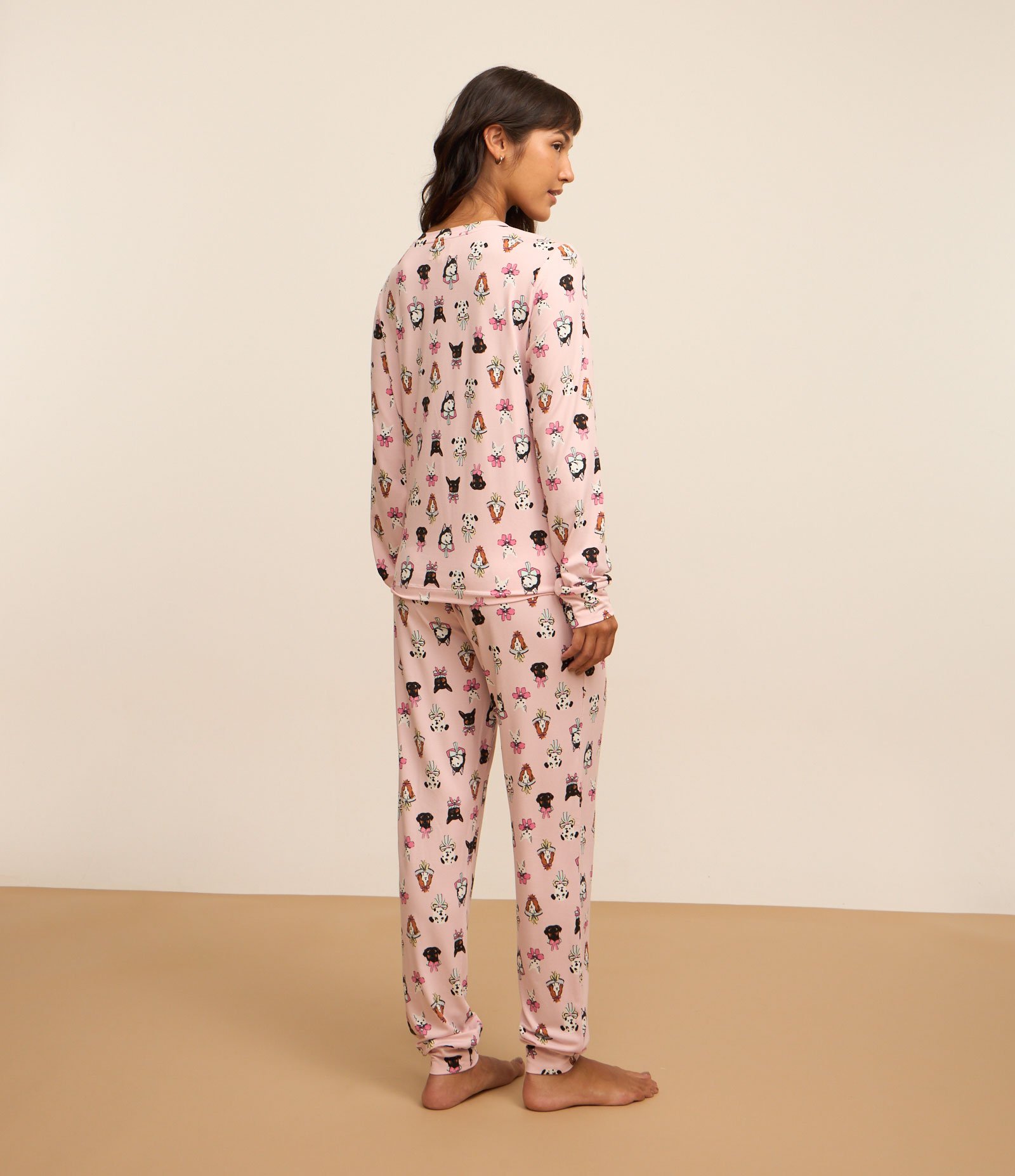 Pijama Longo Com Toque Suave e Estampa de Cachorro Rosa 2