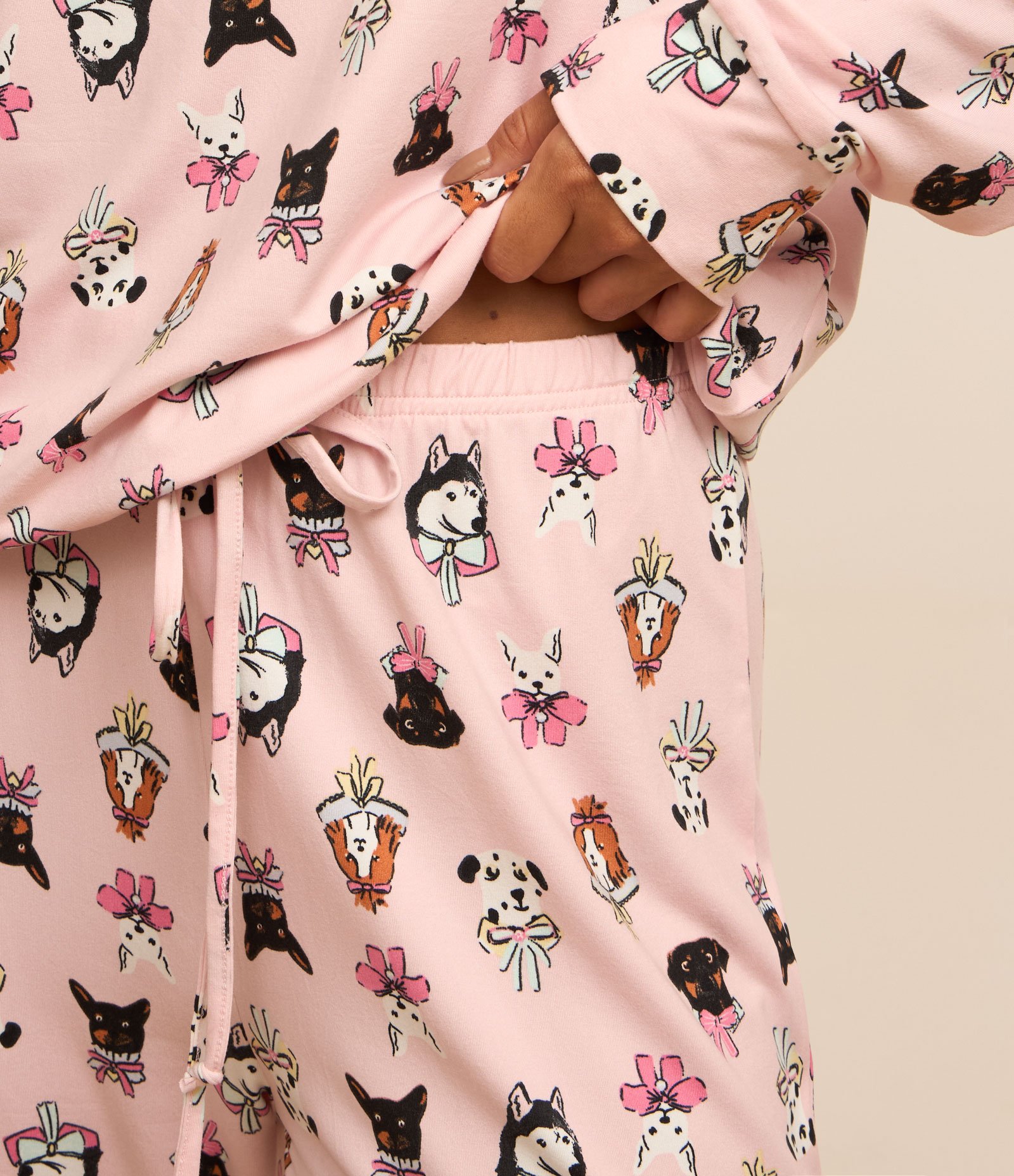Pijama Longo Com Toque Suave e Estampa de Cachorro Rosa 4