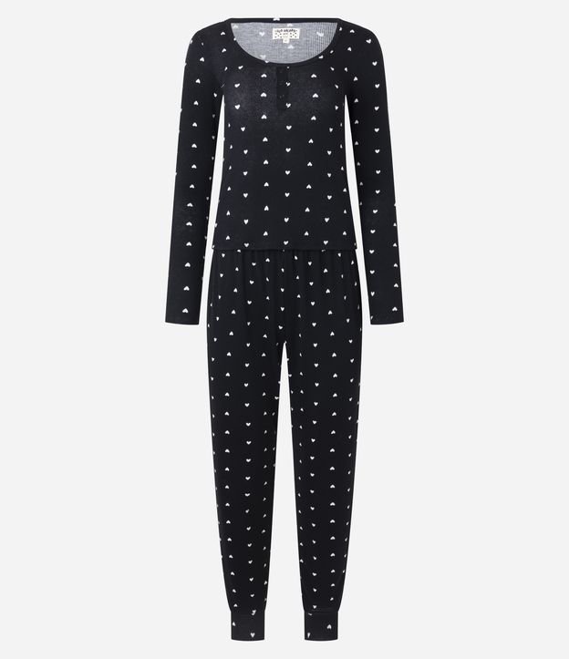 Pijama Longo em Ribana Estampa Coração
