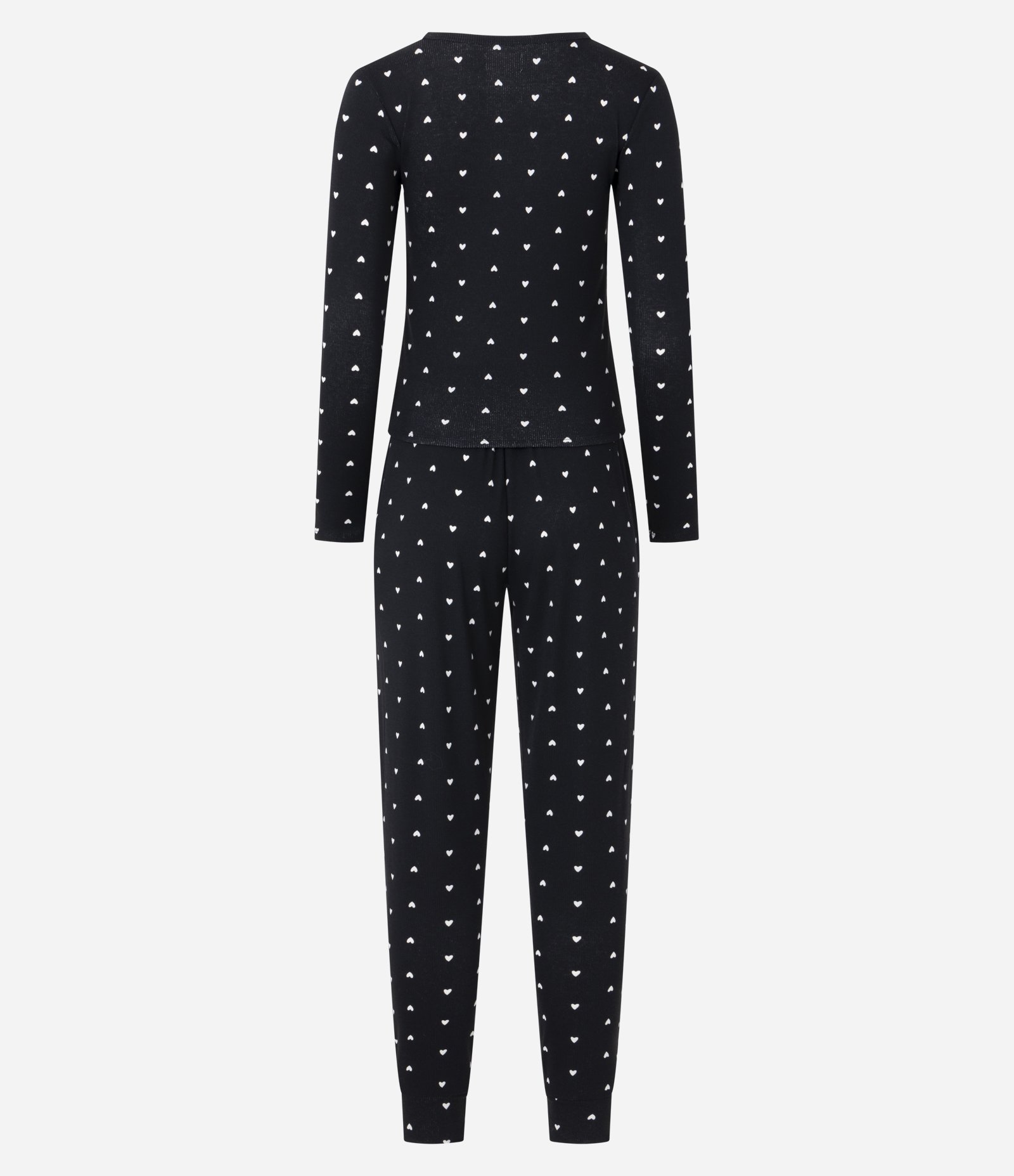 Pijama Longo em Ribana Estampa Coração Preto 3