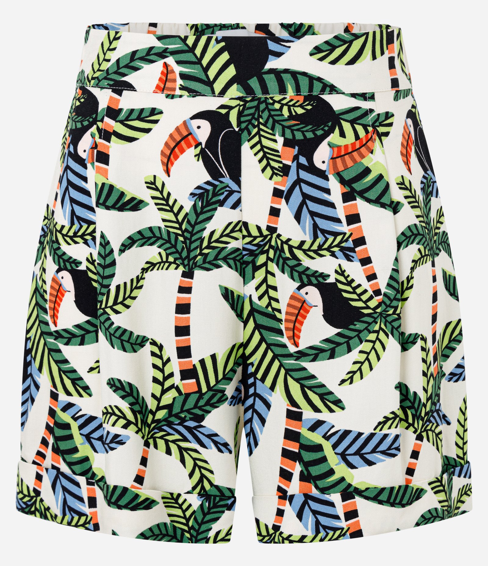 Short Curto em Twill com Estampa de Folhagem e Tucanos Multicores 6