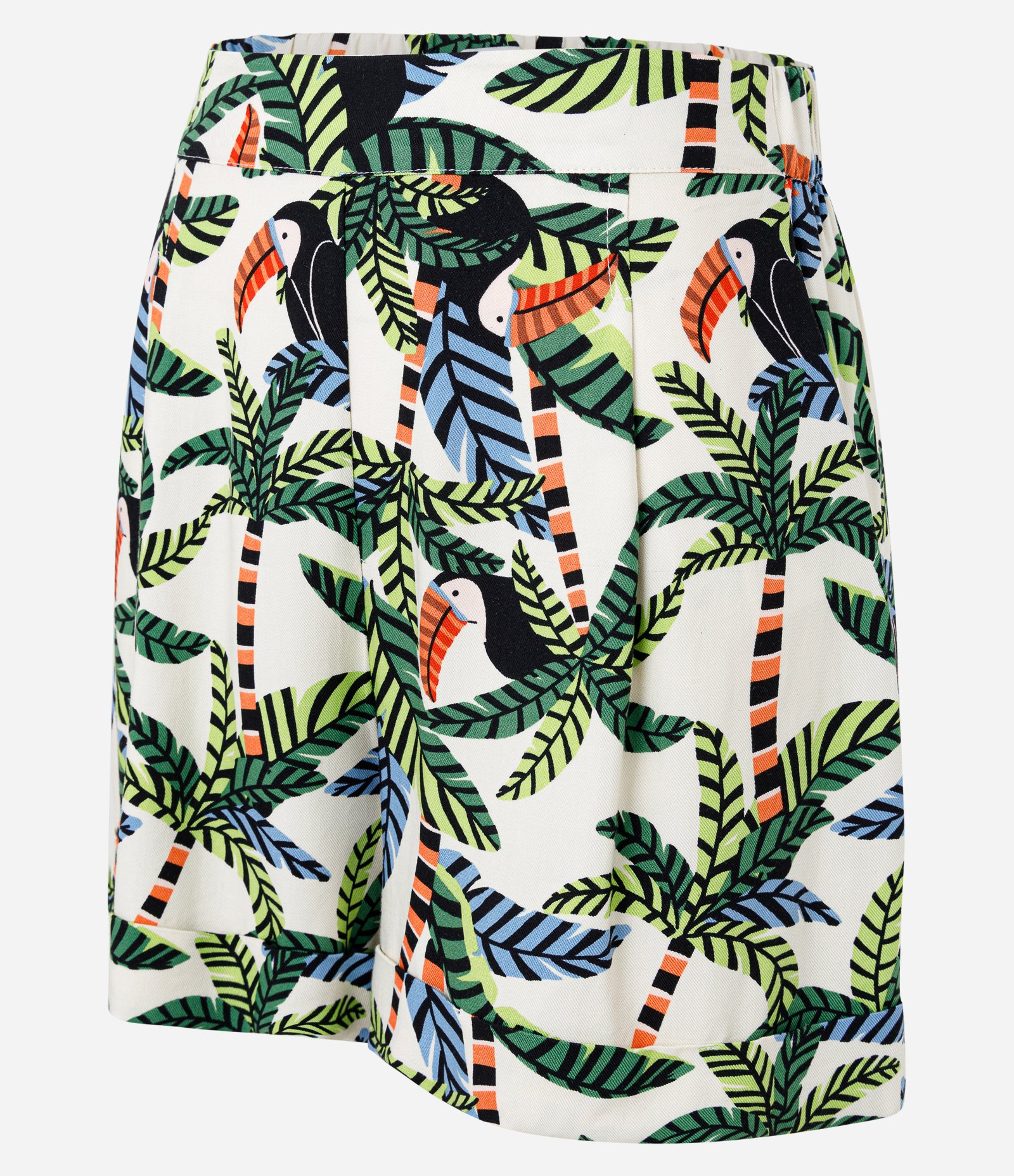 Short Curto em Twill com Estampa de Folhagem e Tucanos Multicores 7
