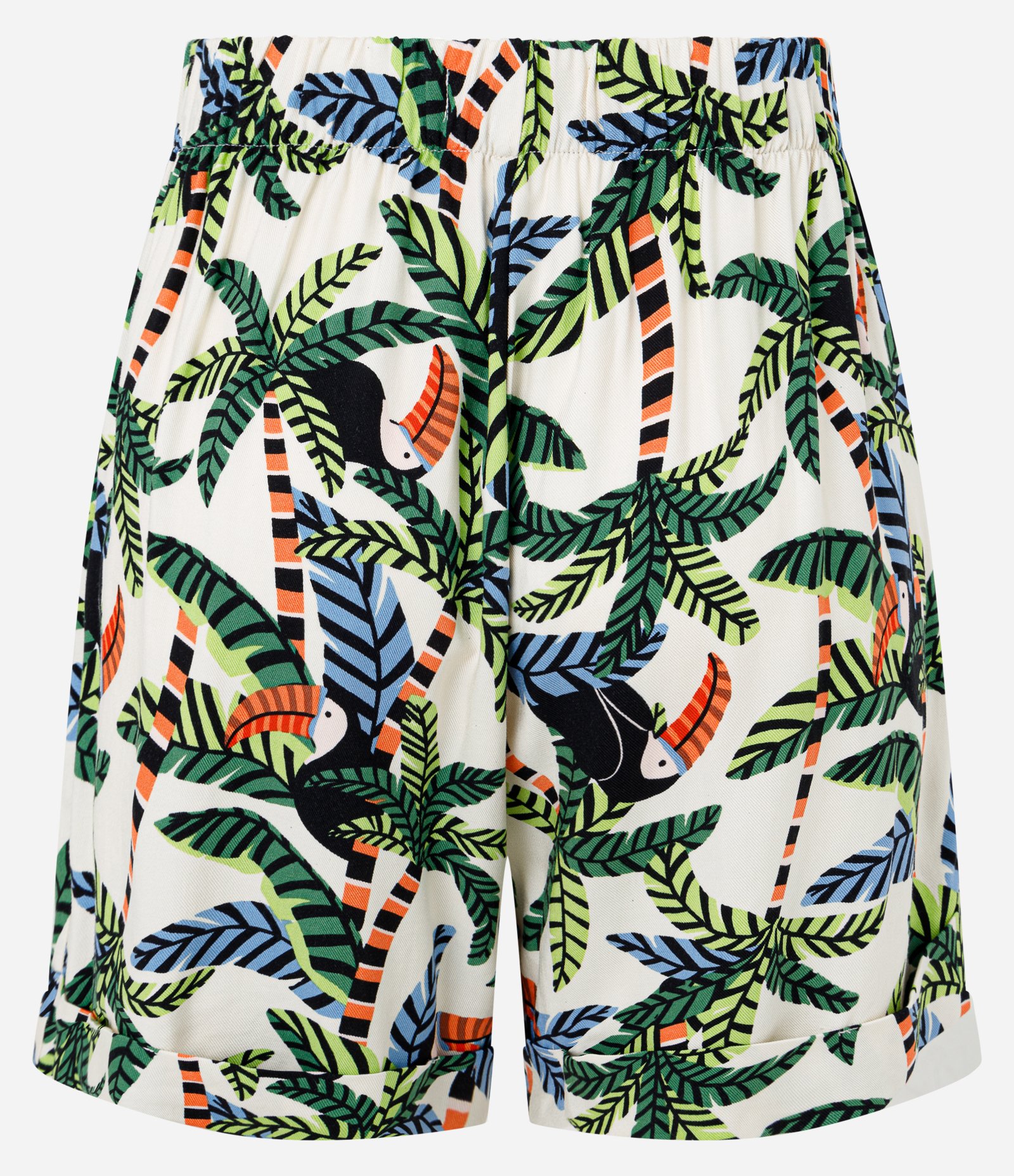 Short Curto em Twill com Estampa de Folhagem e Tucanos Multicores 8