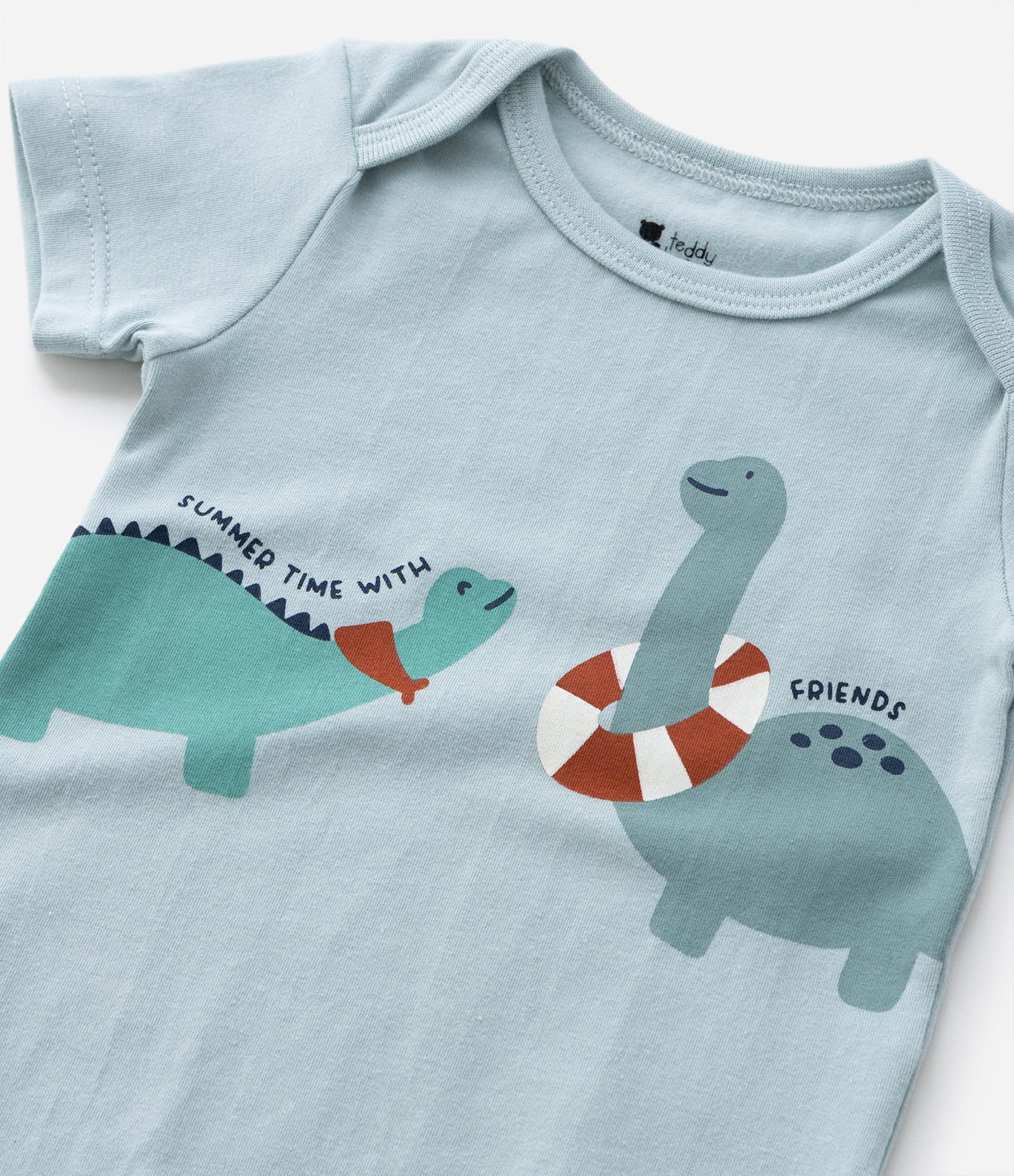 Body Infantil em Algodão com Estampa Dinos - Tam 0 a 18 meses Azul 5