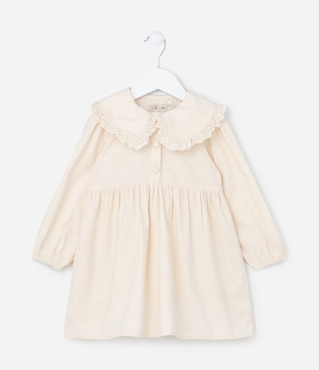 Vestido Infantil em Veludo com Gola Boneca - Tam 1 a 5 Anos
